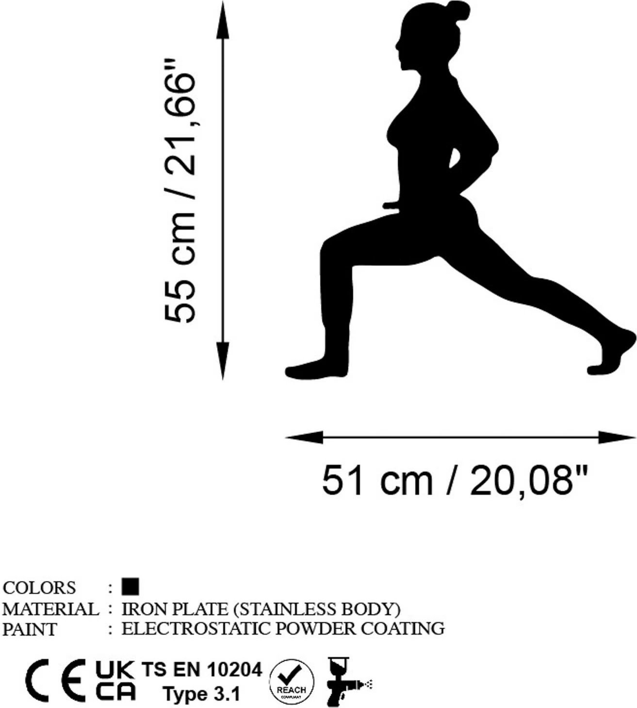 Aksesor dekorativ metalik për mur, Wallity, Yoga 4, ngjyrë e zezë, 51x55cm