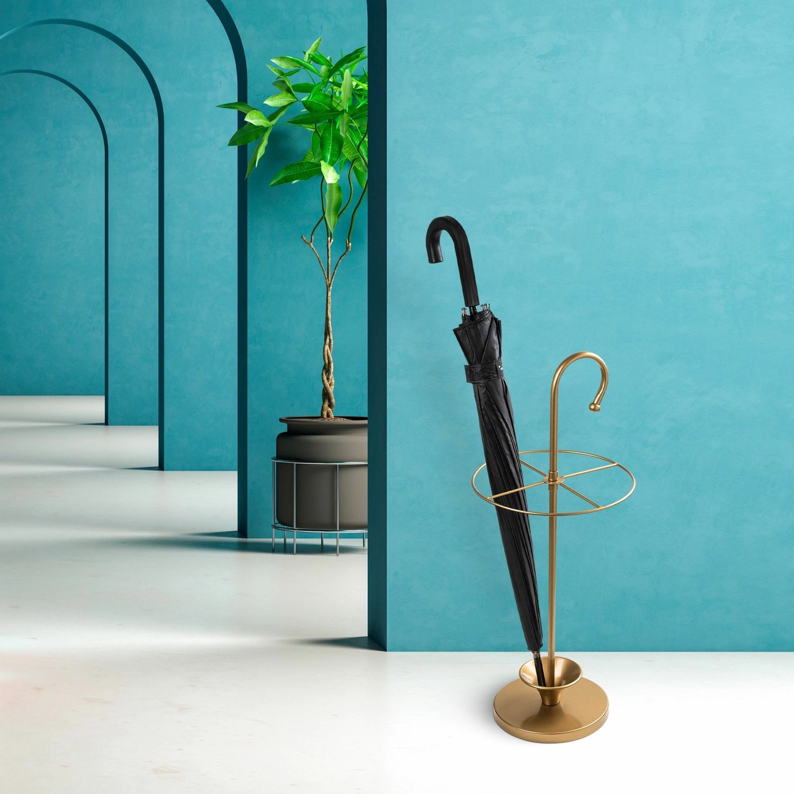 Stendë për ombrella, metalike, ngjyrë ari, Evila Originals, 27x27x65cm