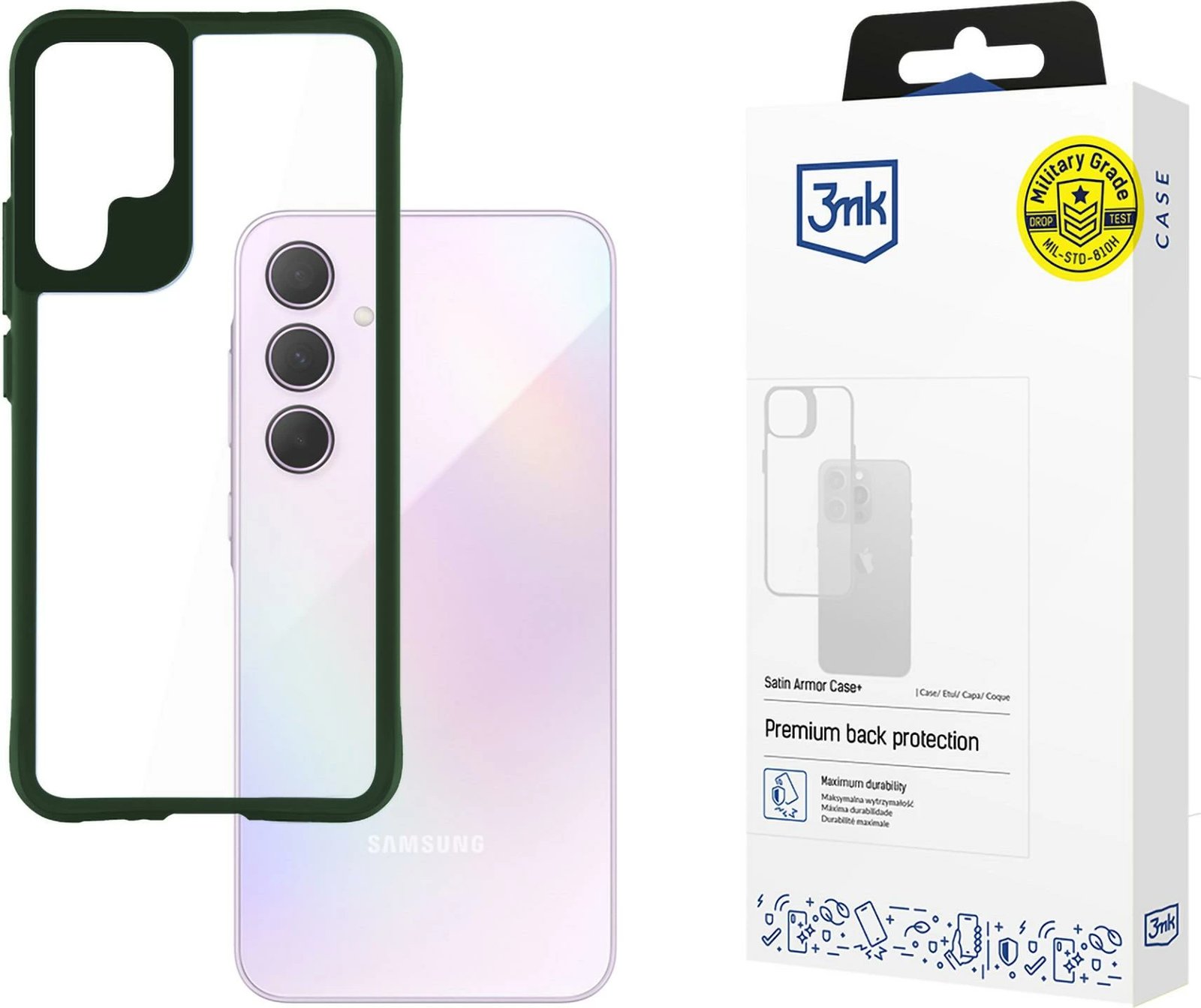 Mbështjellës 3mk Protection Satin Armor Case+ për Samsung Galaxy A35 5G, transparent me kornizë të gjelbër