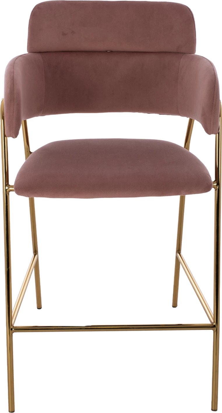 Karrige për bar mesatare, kadife rozë e zbehtë, kornizë e artë, FH8735.02, 54x58x95 cm., set prej 2 copë