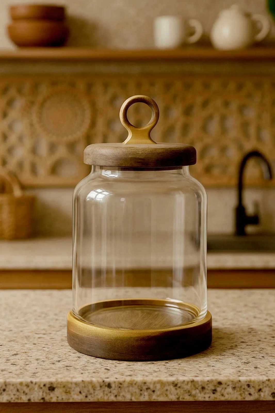 Enë qelqi me kapak druri, Hermia Concept, transparente, MCH0011270, 12x12x21cm, 1100ml