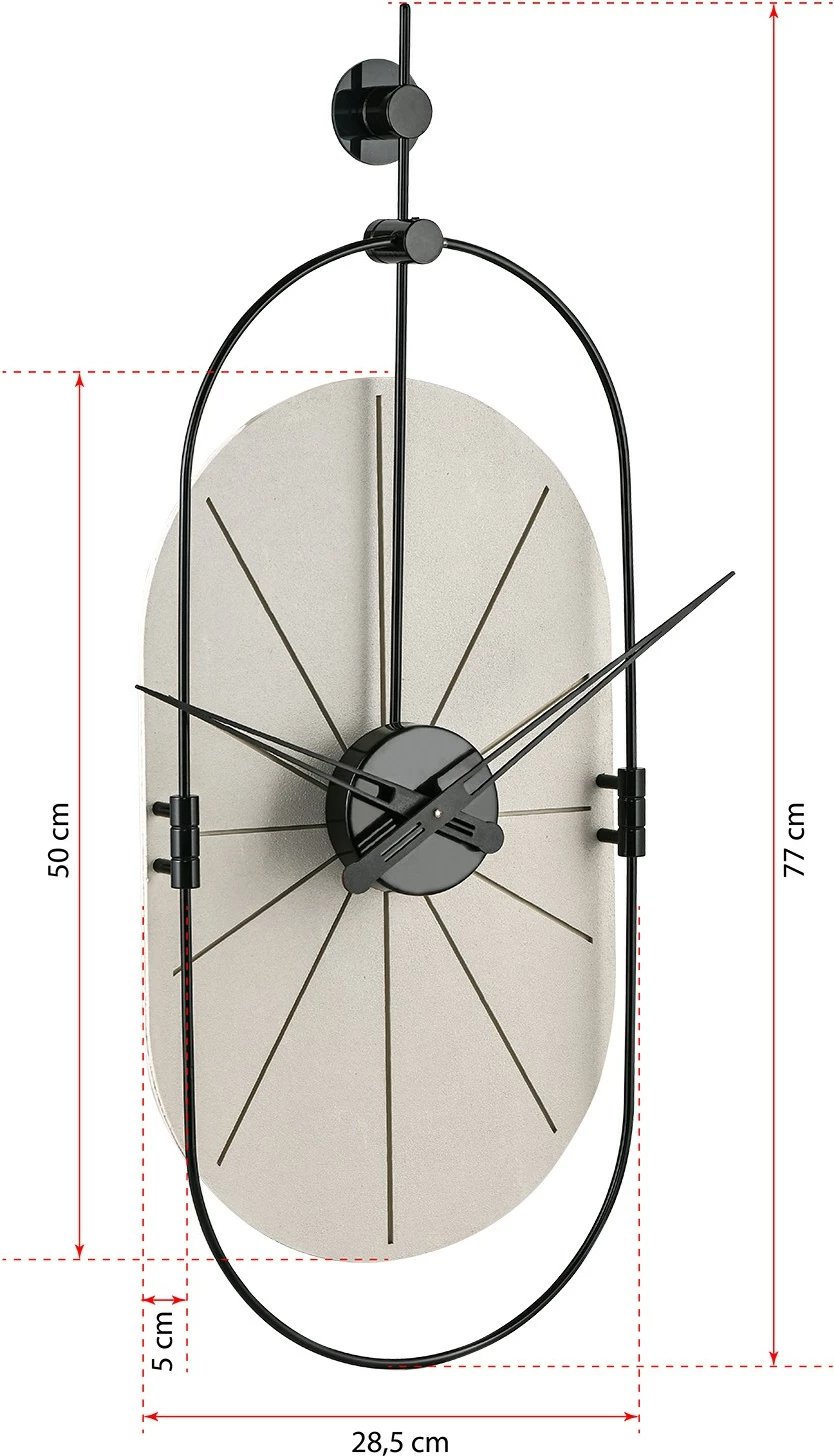 Orë muri dekorative metalike Wallity, e bardhë/zezë, 77x29cm