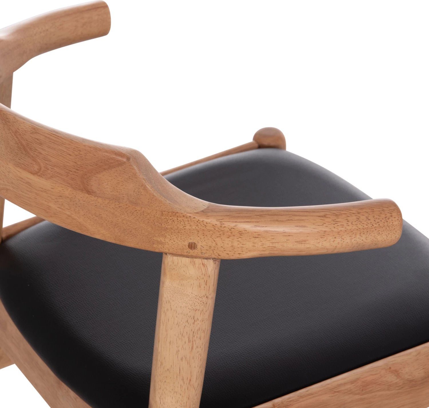 Karrige ngrënieje CERSEI, dru kauçuku, ngjyrë lisi e çelët & ulëse PU e zezë, 57x53x72cm, set prej 2 copash