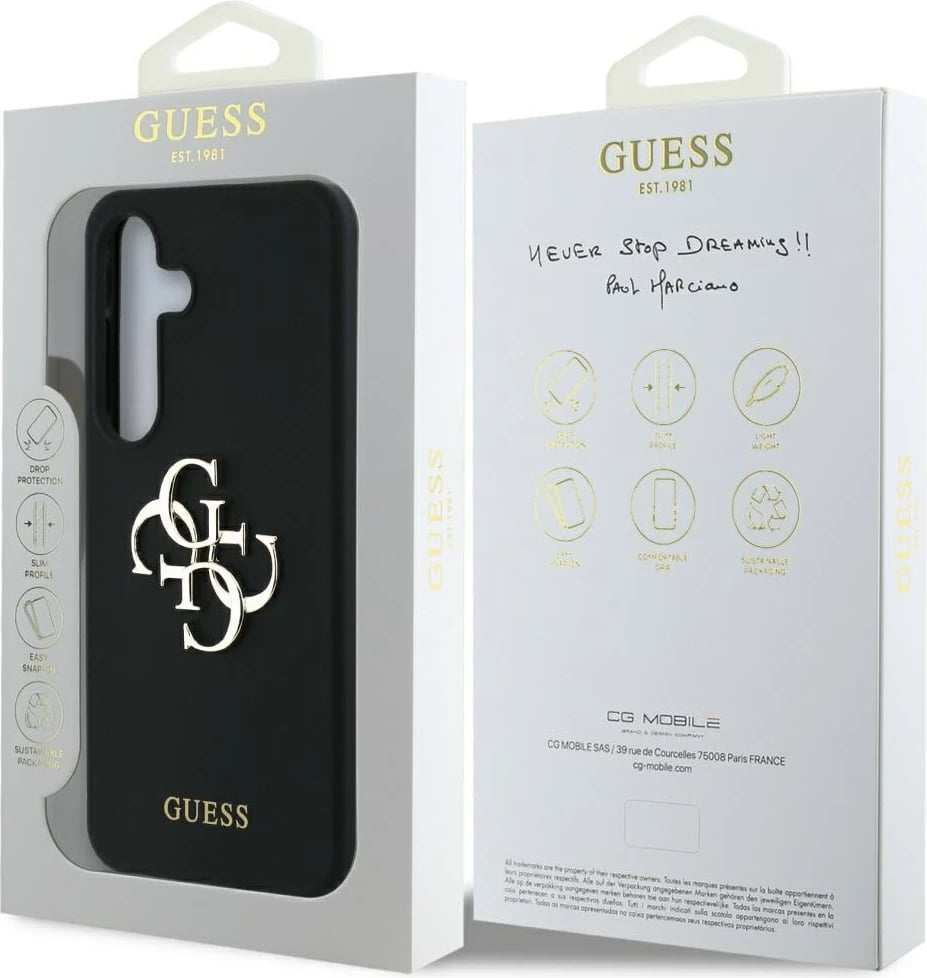 Mbështjellës Guess Silicone Big 4G Logo Bottom Script për Samsung Galaxy S25, i zi