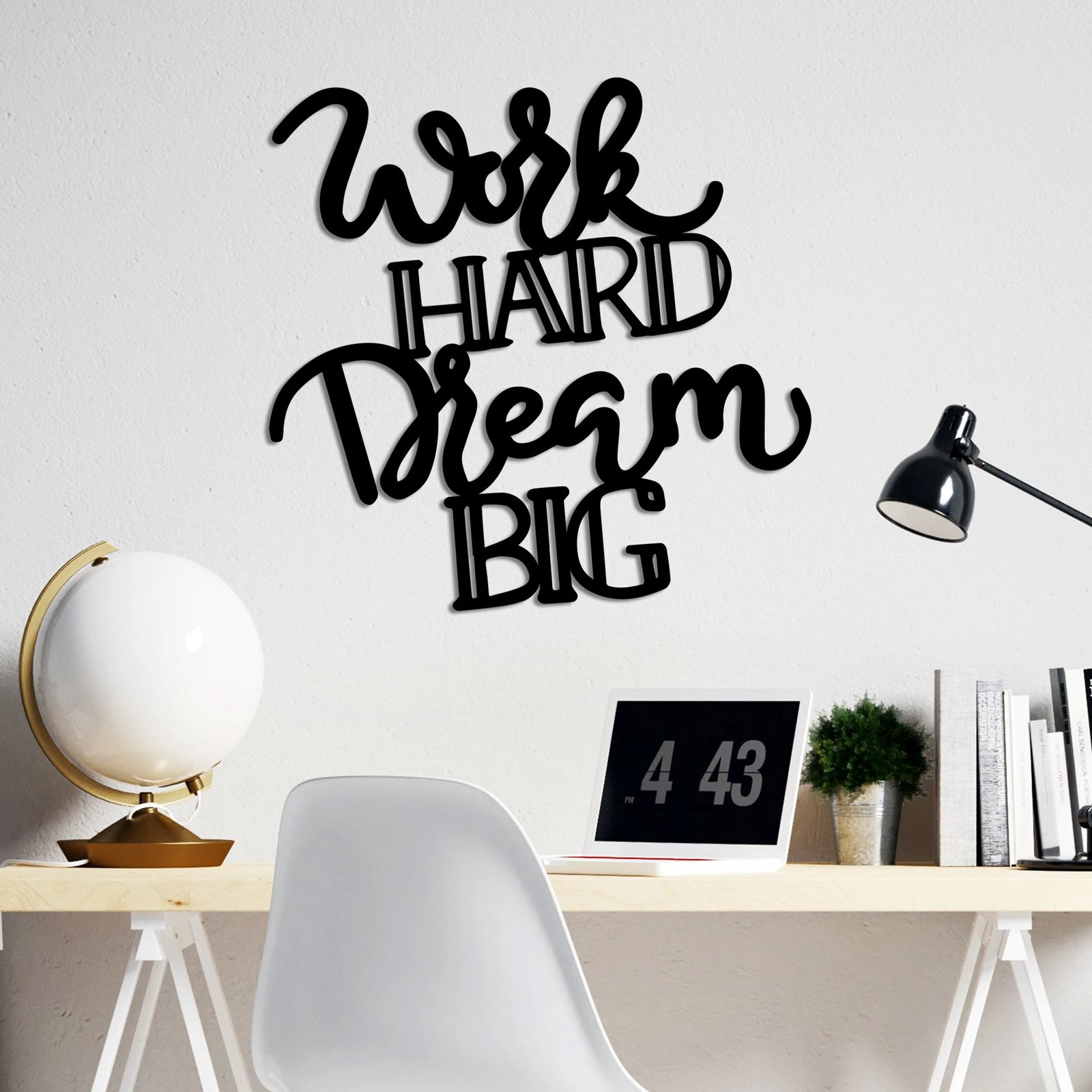 Aksesor dekorativ metalik për mur, Work Hard Dream Big, Wallity, ngjyrë e zezë