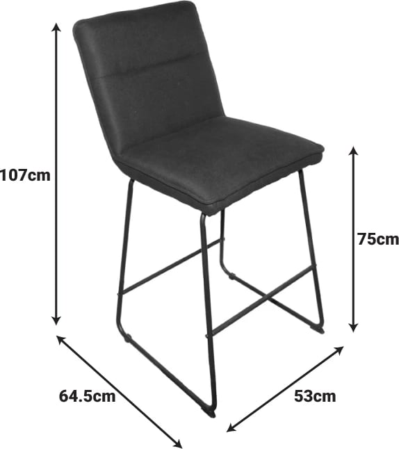 Karrige për bar Essential, set prej 4 copash, material stof gri, këmbë metalike të zeza, 53x64.5x107cm