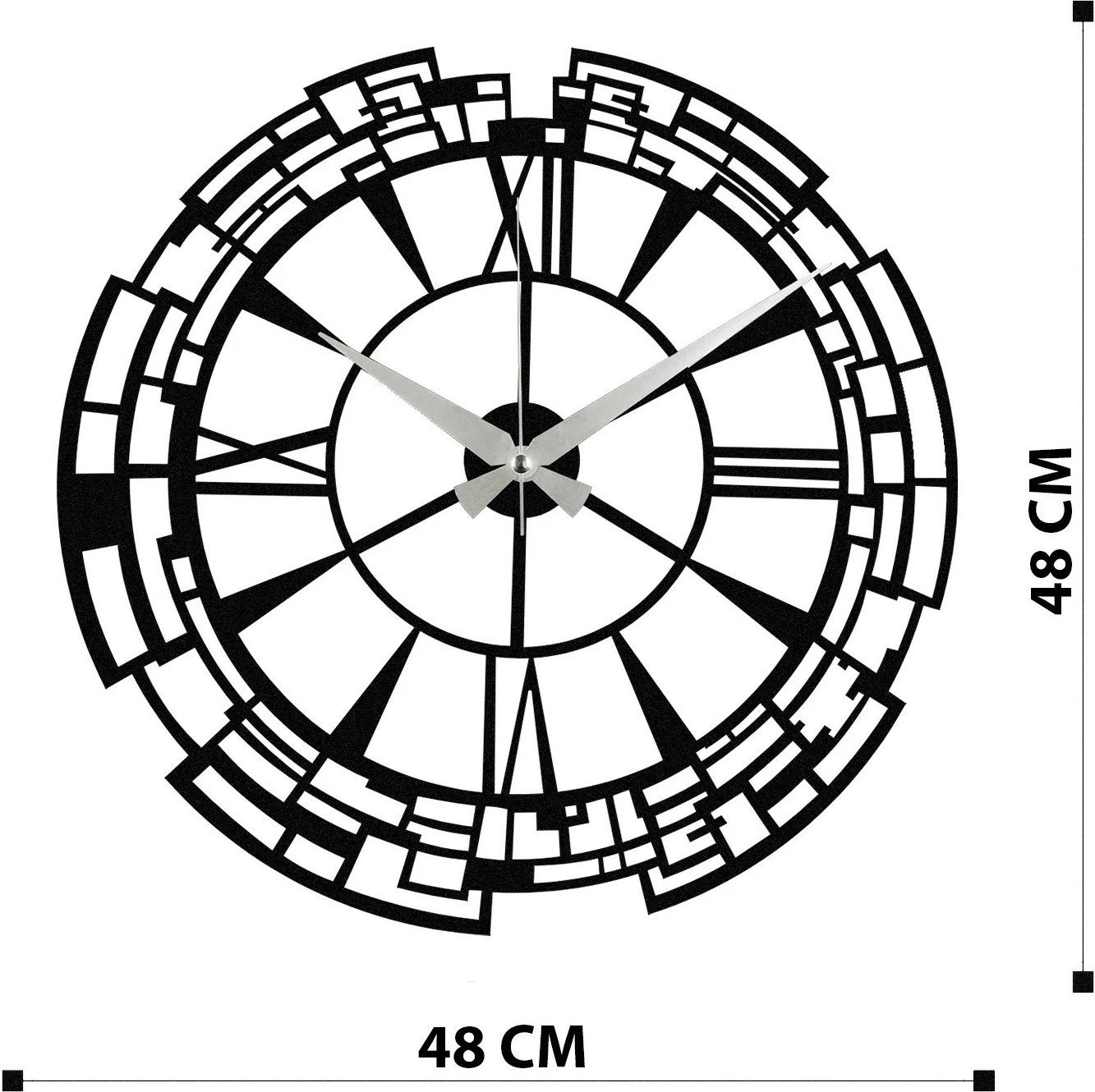 Orë muri dekorative prej metali, Wallity, Enzoclock - S016, e zezë, 48x48cm