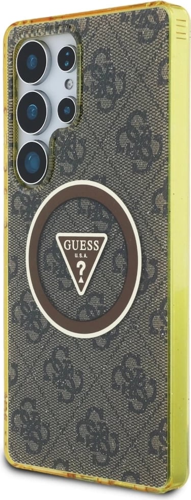 Mbështjellës Guess 4G Glitter Triangle Buttons MagSafe për Samsung Galaxy S25 Ultra, Kafe Mbështjellës Guess 4G Glitter Triangle Buttons MagSafe për Samsung Galaxy S25 Ultra, Kafe