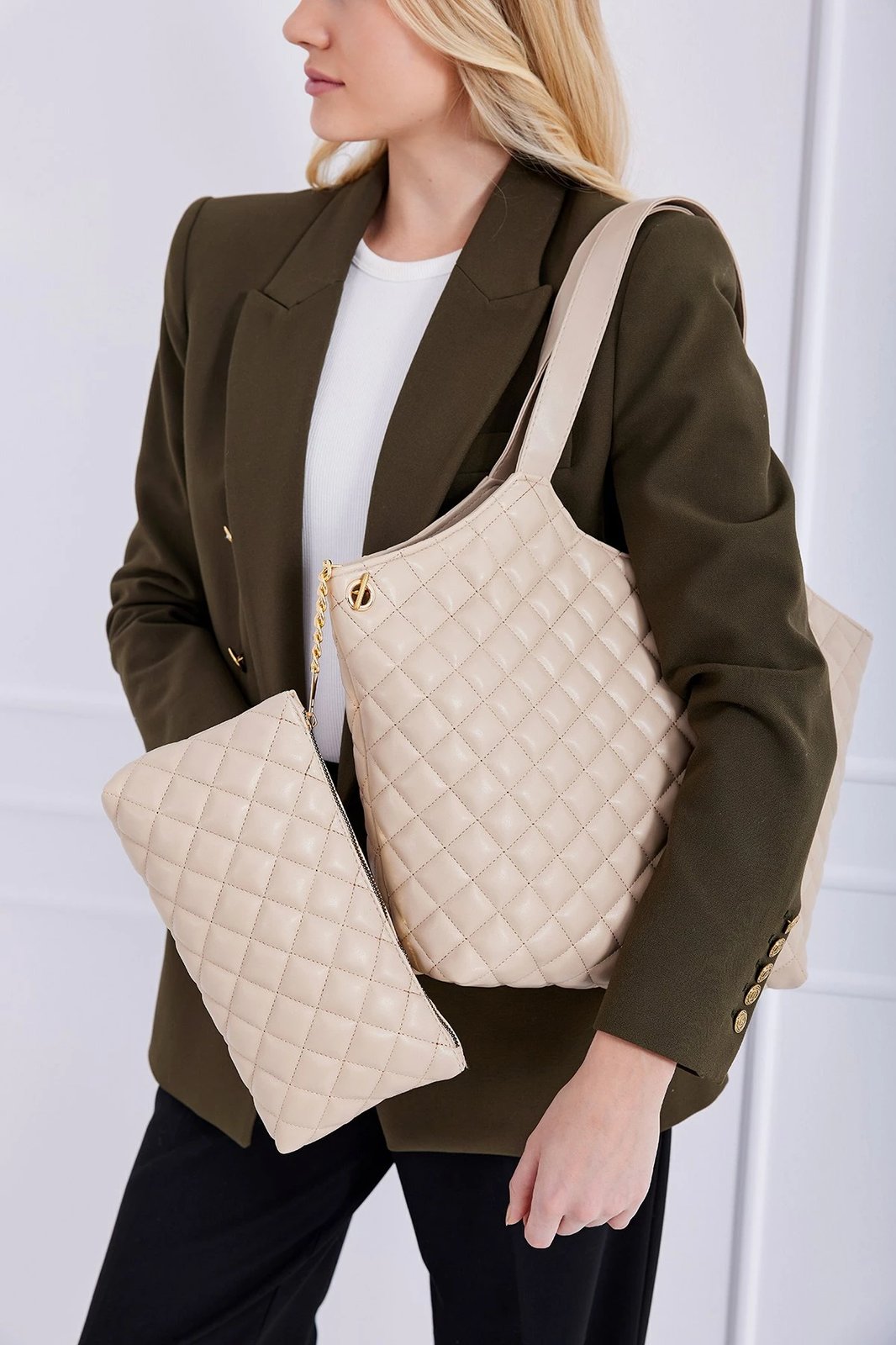 Çantë krahu Zoozie Bags, MK1020022SAG10-03, ngjyrë mink (set me 2 pjesë)