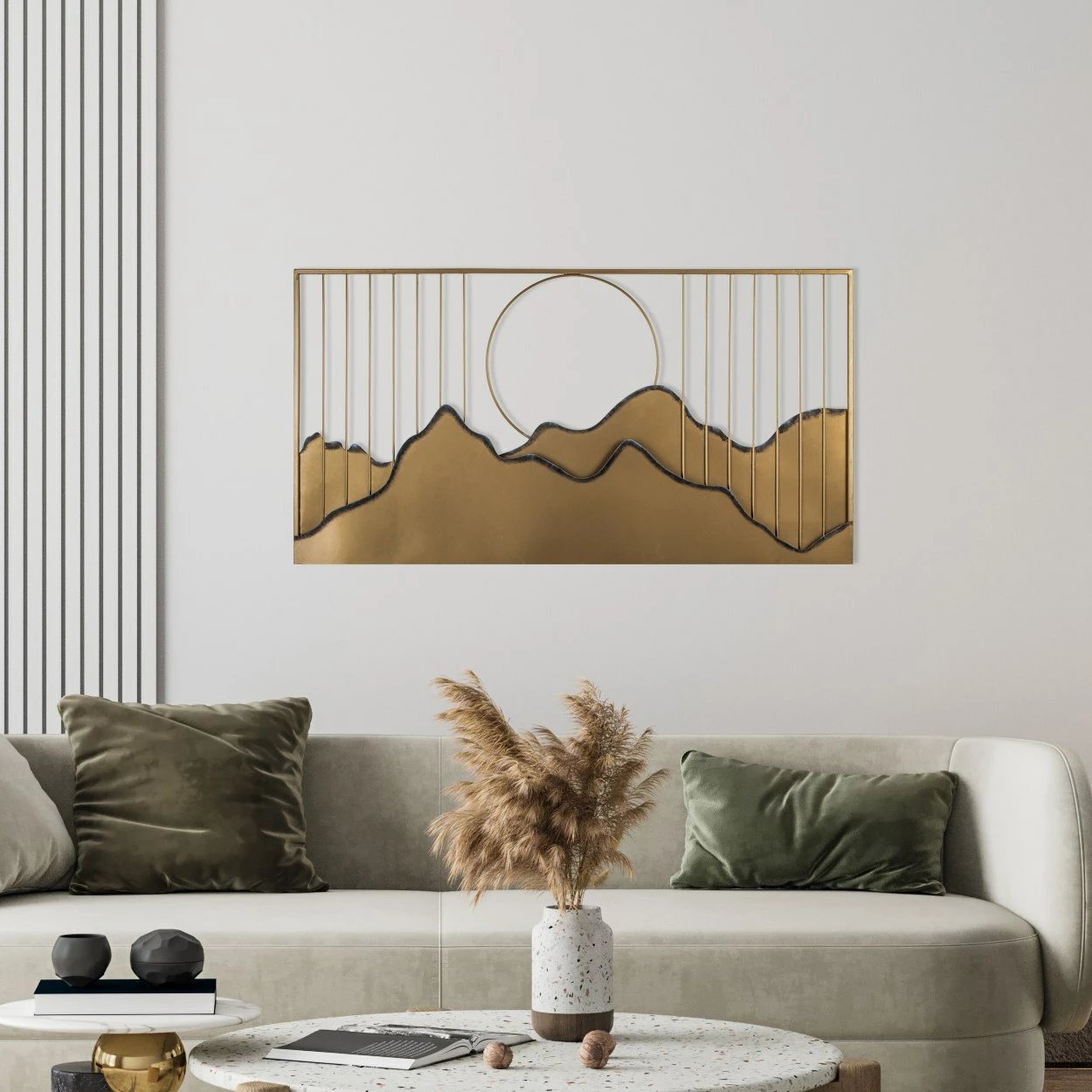 Aksesor dekorativ metalik për mur, Wallity Sagarmatha - 2, shumëngjyrësh, 114x4x60cm