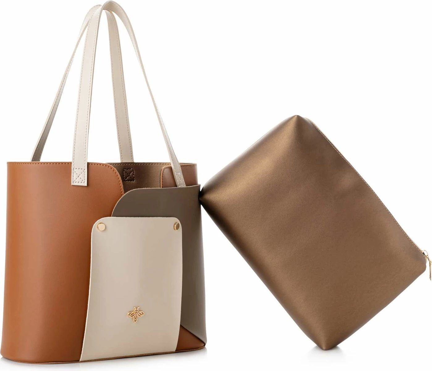 Çantë Tote Lucky Bees, 1292 v2, tan dhe mink