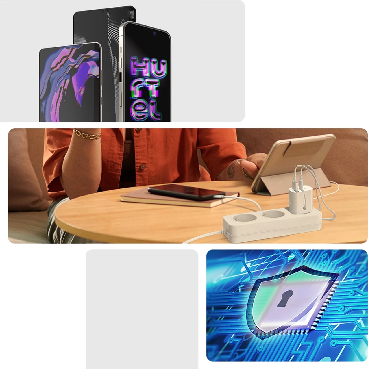 Karikues muri Hurtel A6MaxL, 20W, 2 porta USB-A/USB-C, me kabllo USB-C - USB-C 1m, Bardhë