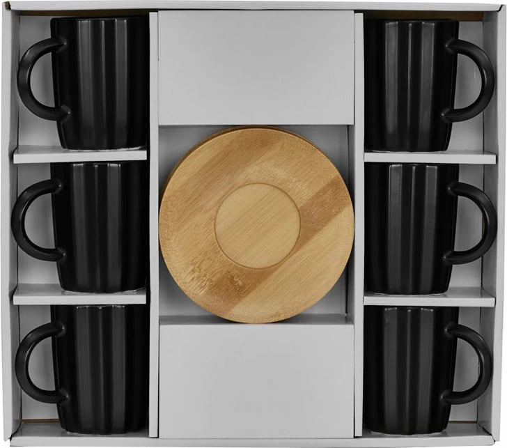 Set filxhanësh espresso Cactus, porcelan i zi, bambu natyral, 6 copë, 32x28x7cm Set filxhanësh espresso Cactus, porcelan i zi, bambu natyral, 6 copë, 32x28x7cm