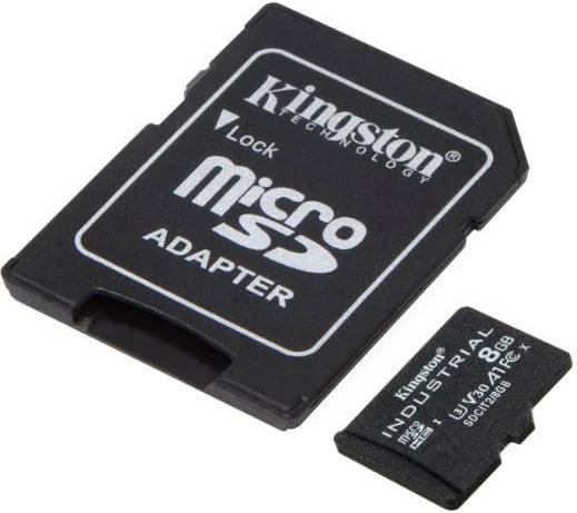 Kartë microSD, Kingston, SDCIT2/8GBSP Industrial, 8GB CL10 UHS-I A1 U3 V30, leximi 100MB/s shkrimi 80MB/s, me adapter SD