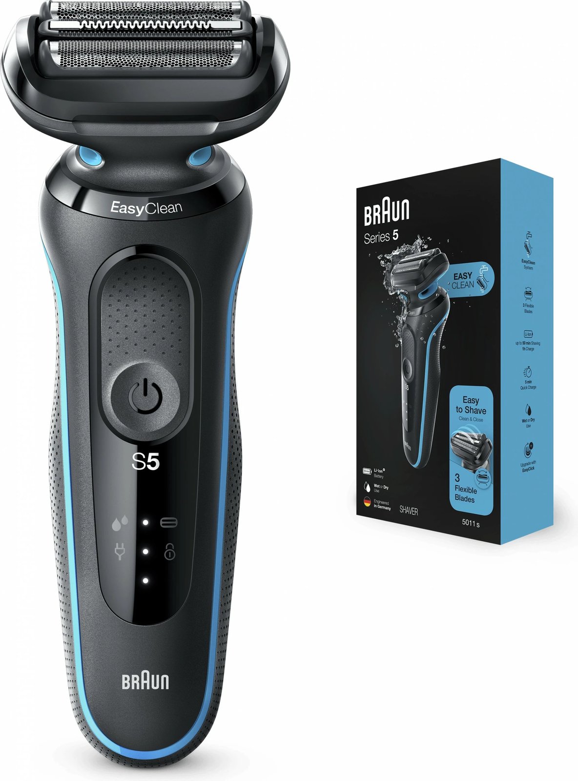 Makinë rroje Braun Series 5 50-M1000s, Foil shaver, LED, Bateri, Black, Blue Makinë rroje Braun Series 5 50-M1000s, Foil shaver, LED, Bateri, Black, Blue