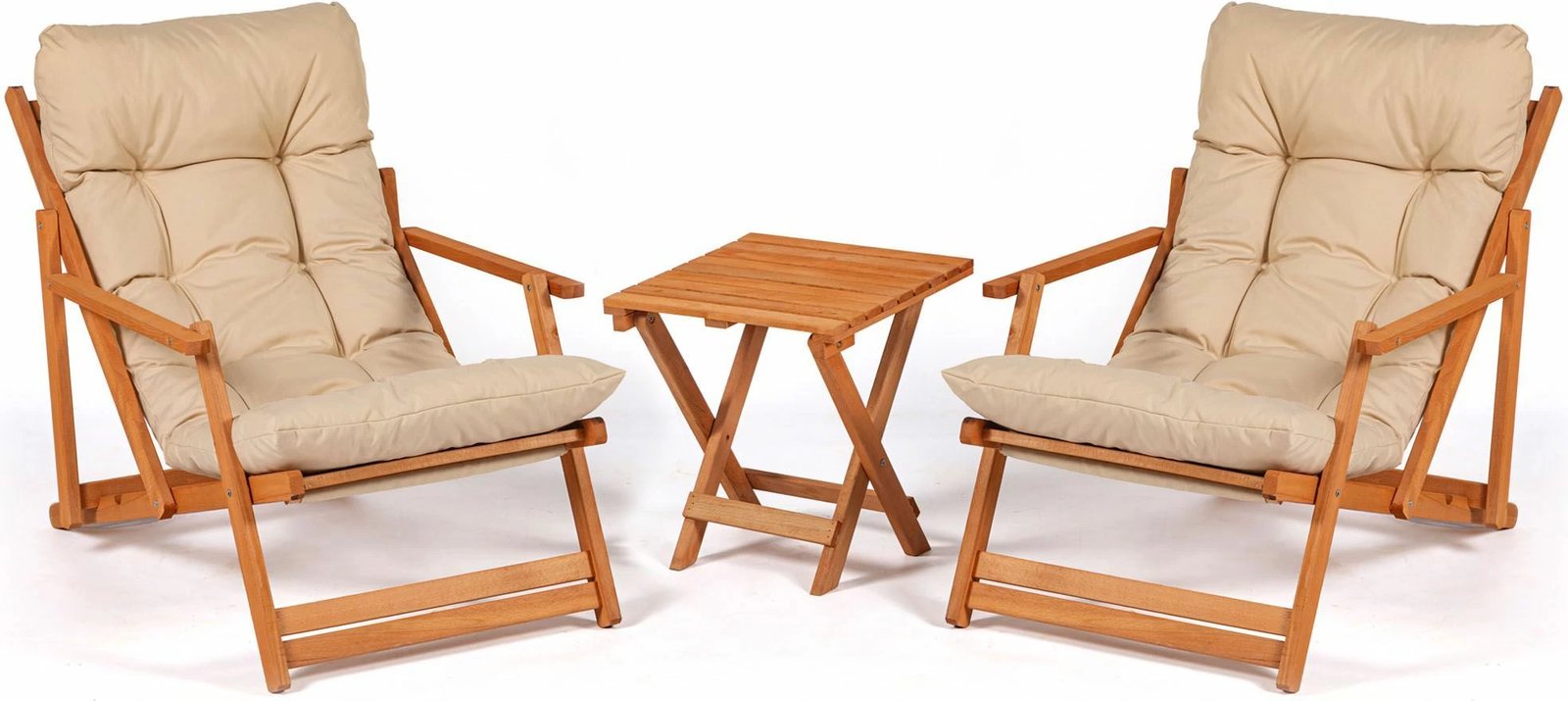 Set tavolinë me karrige për terasë, 3 pjesë, dru ahu, ngjyrë kafe dhe krem, My007