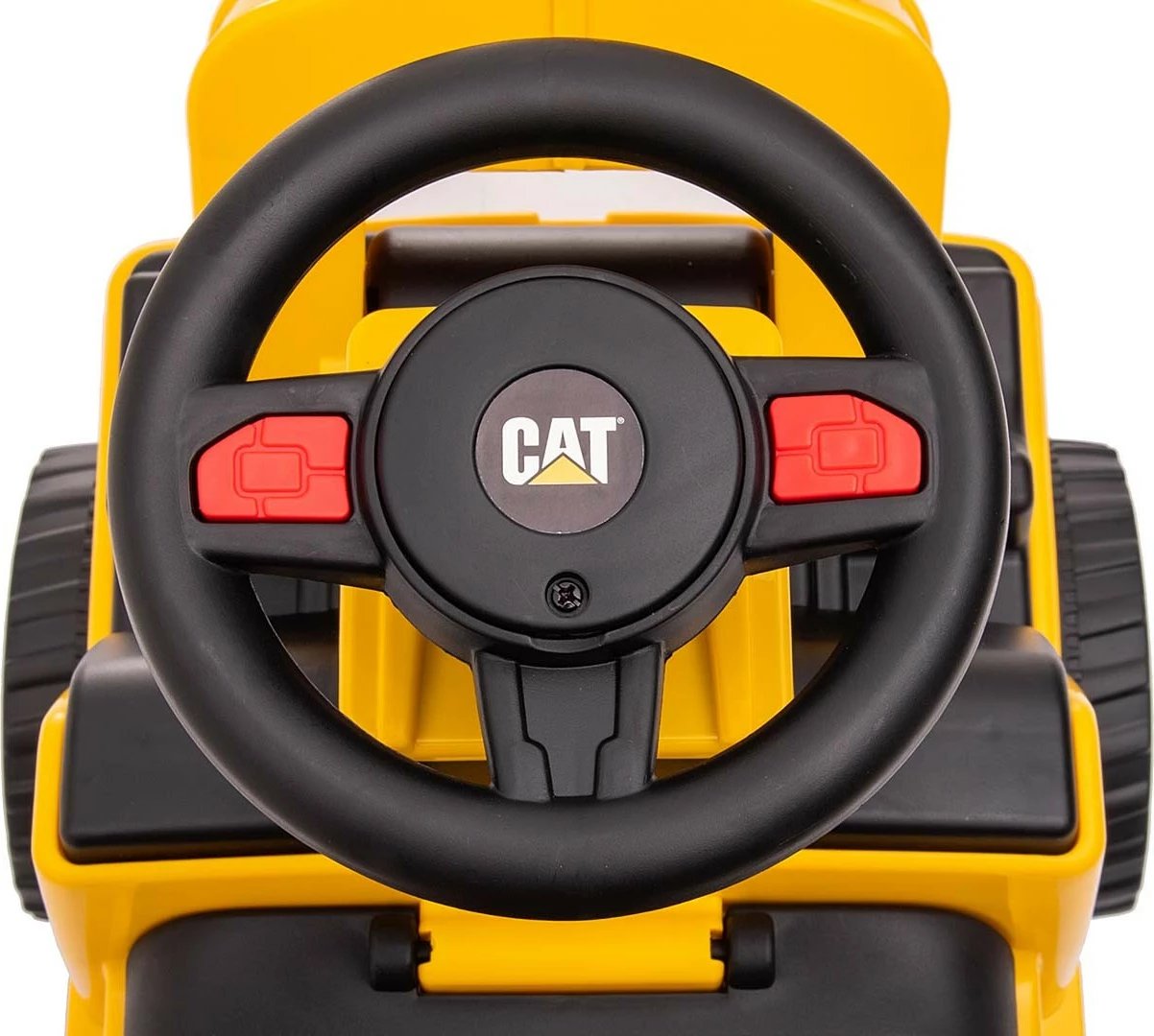 makinë lodër me hipje Milly Mally CAT Loader 5299, 4 rrota, krah e kovë lëvizëse, horn me AAA, deri 25 kg, 12–36 muaj, zezë/verdhe