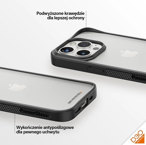 Mbështjellës PanzerGlass ClearCase për iPhone 15 Pro, Transparent & Zi