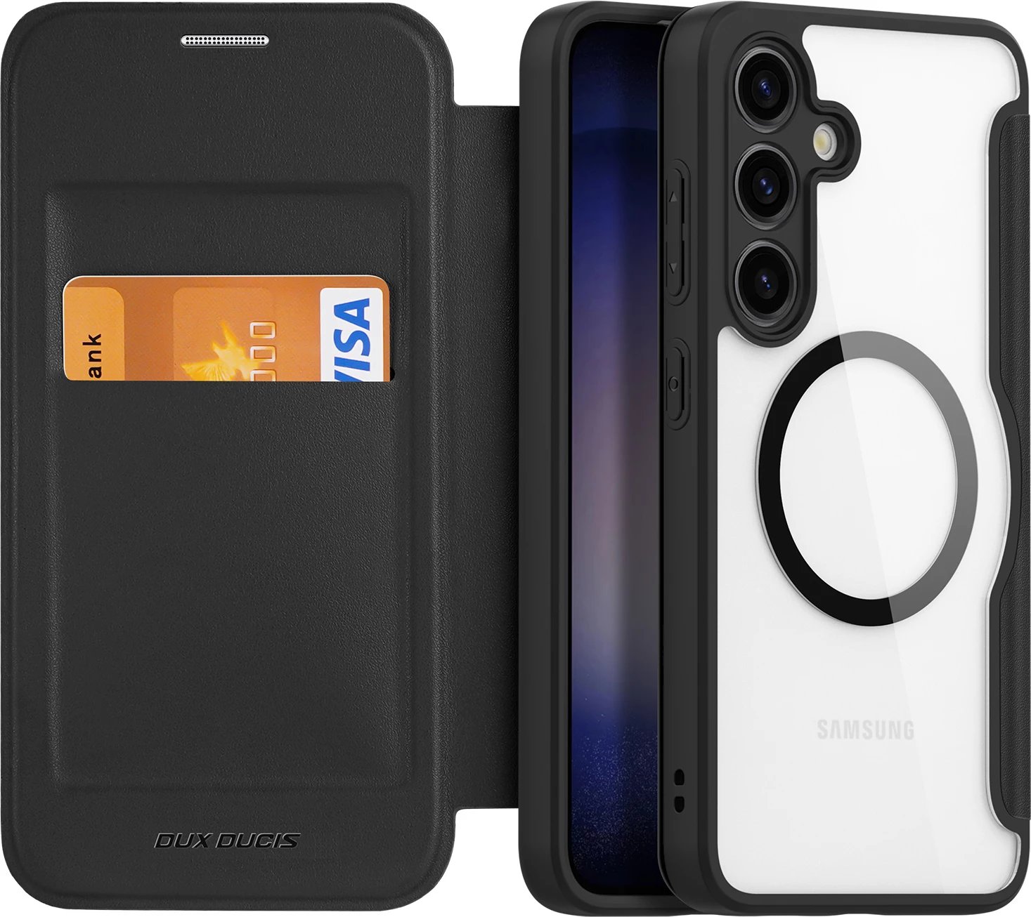 Mbështjellës Dux Ducis Skin X Pro për Samsung Galaxy S24+, me unazë magnetike, i zi