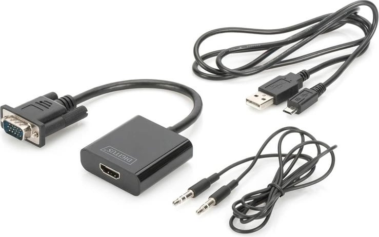 Konvertues VGA në HDMI Digitus DA-70473 me audio 3.5mm, i zi