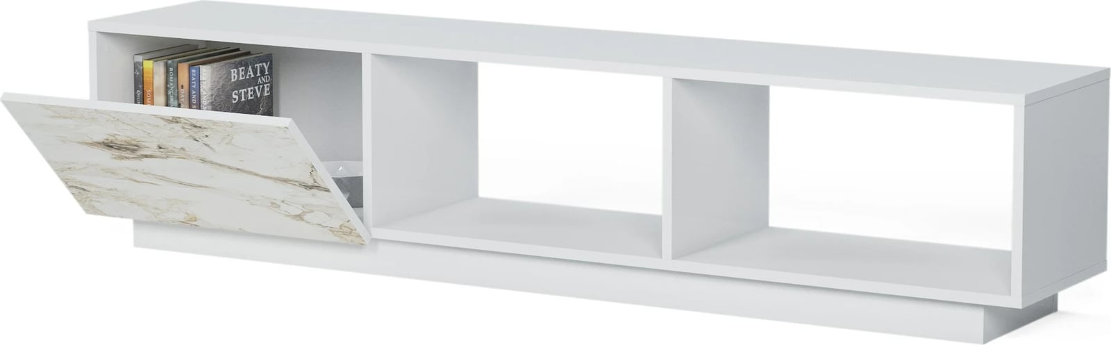 Komodë për TV, Skye Decor, ngjyrë e bardhë, detaje mermeri, Lepando