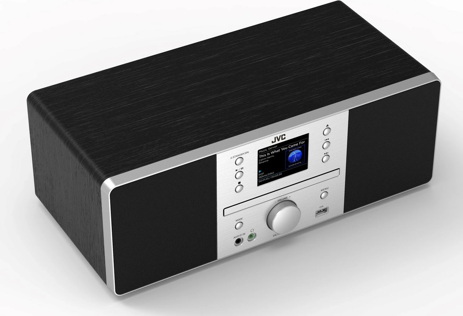 Radio boombox JVC RD-E874B, Bluetooth, 20 W, MP3, FM, E zezë/Argjendtë