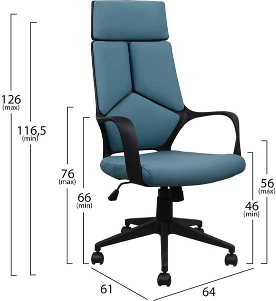 Karrige zyre FH1054.06 Gri-Blu e lehtë dhe bazë e zezë 64x61x126 cm