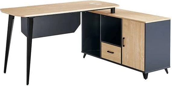 Tavolinë qoshe nextdeco, Y75x120x60-Y64,5x120x40, Ngjyrë e zezë dhe lisi