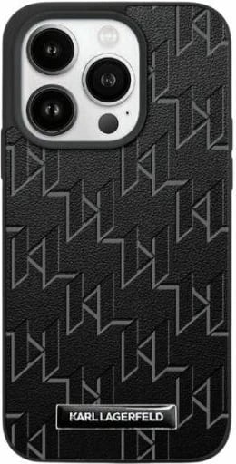Mbështjellës Karl Lagerfeld Leather Monogram Metal Logo për iPhone 15/14/13, e zezë