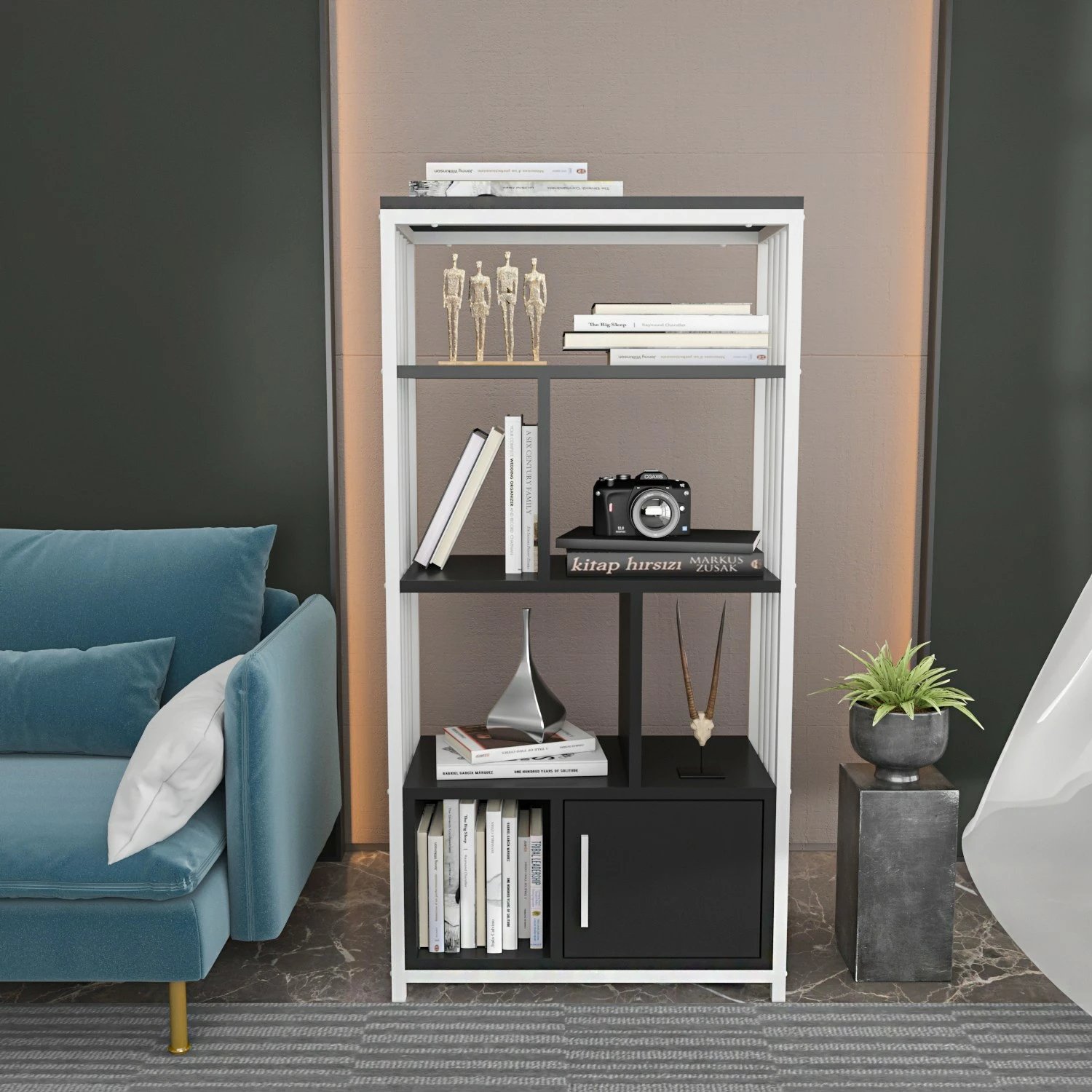 Raft librash Hanah Home, Valero, ngjyrë e zezë dhe e bardhë