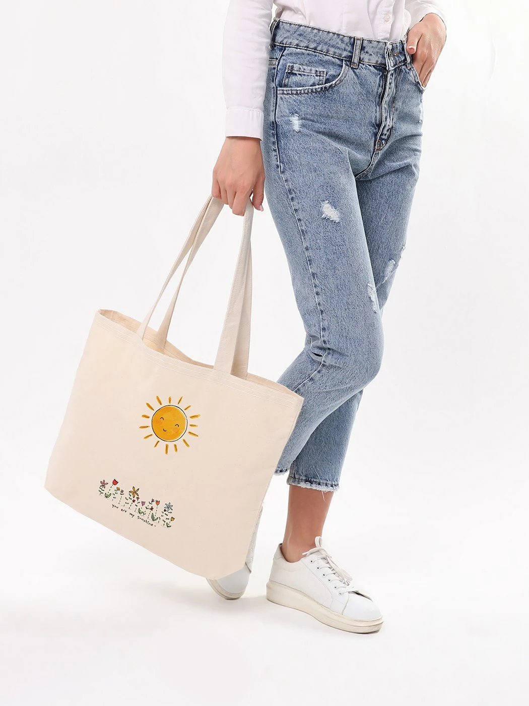 Torbë tote Zoozie Bags, krem, 47x36x8cm