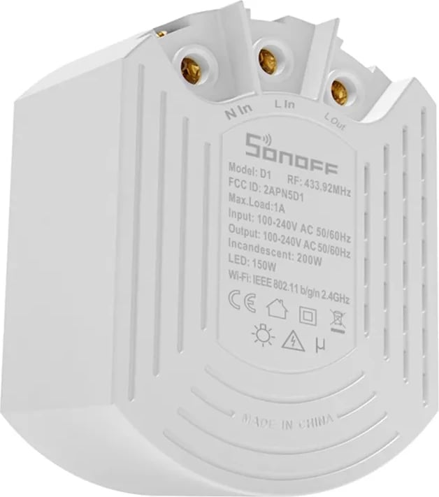 Switch i mençur Sonoff D1 me telekomandë RM433R2, Wi-Fi, i bardhë