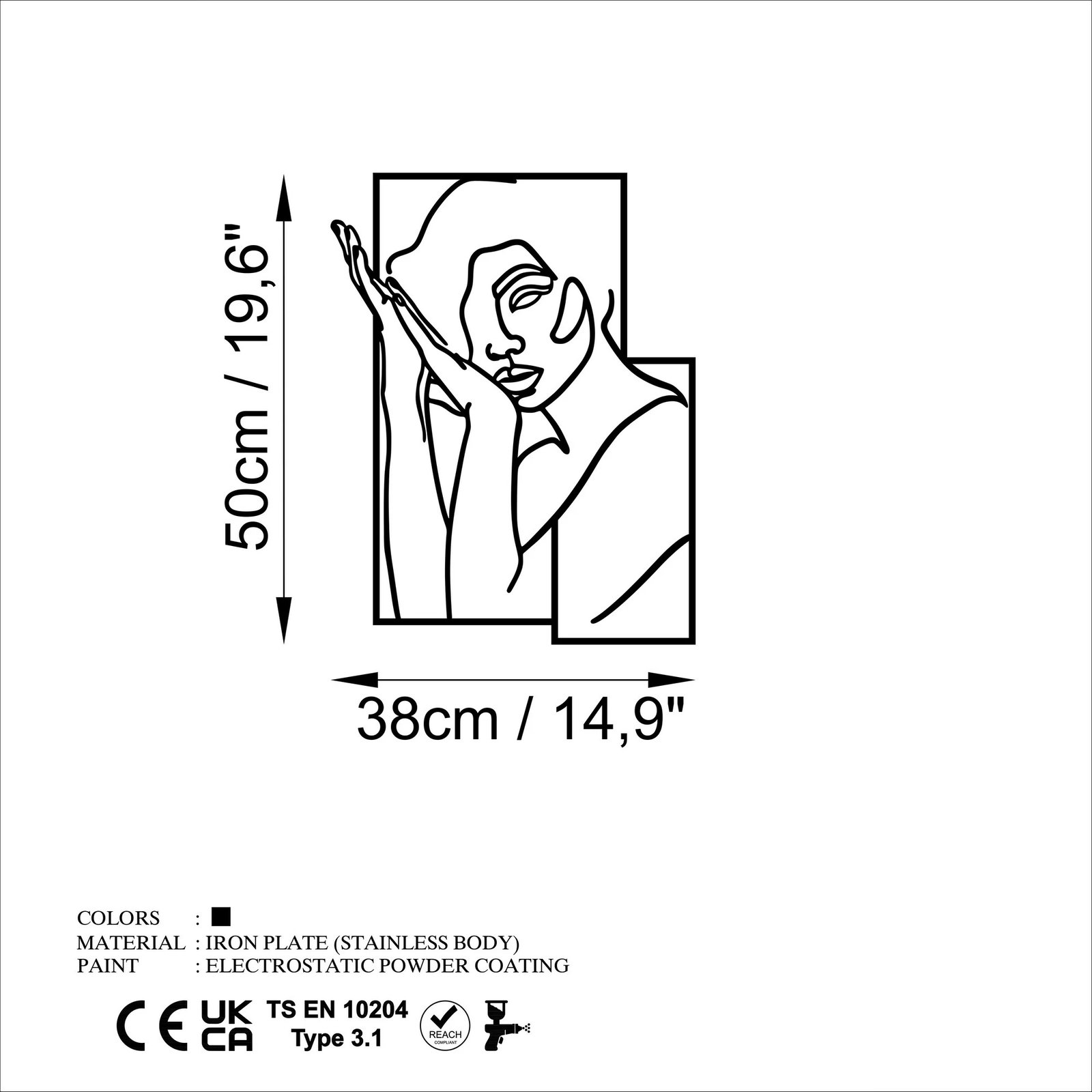 Aksesor dekorativ metalik për mur, Wallity, grua 2 - M