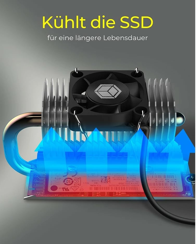 Heatsink SSD ICY BOX IB-M2HSF-705, 30mm fan, 8500 RPM, argjend