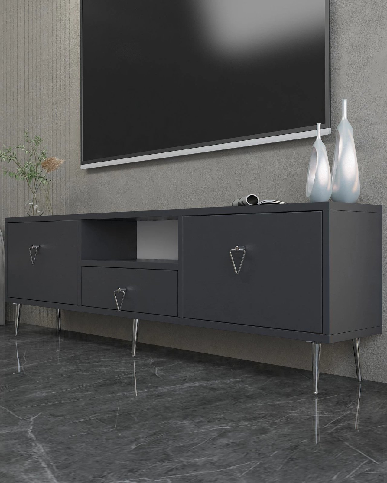 Komodë TV Skye Decor, anthracite, silver, 1306-DROP-1