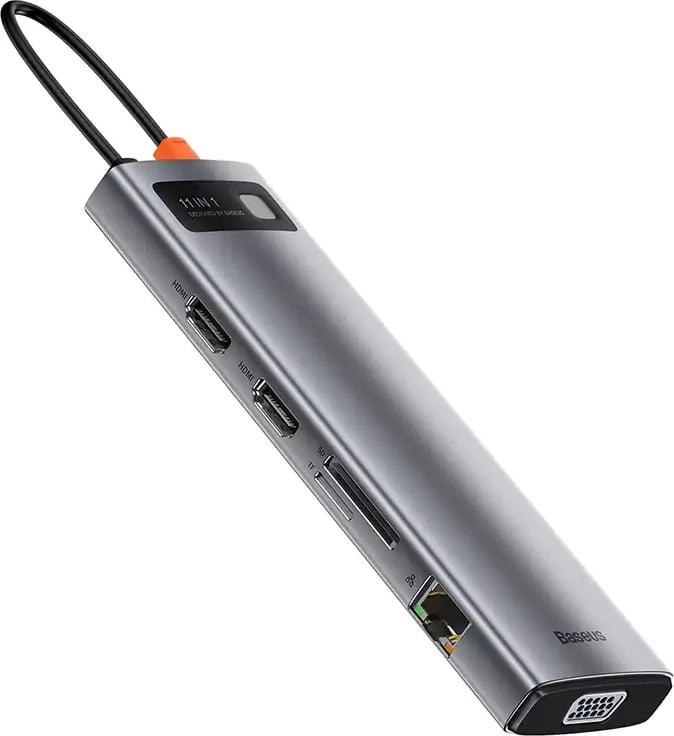 Kasë Baseus Metal Gleam Series CAHUB-CT0G, 11 porte, USB-C, HDMI, VGA, RJ45, Gri