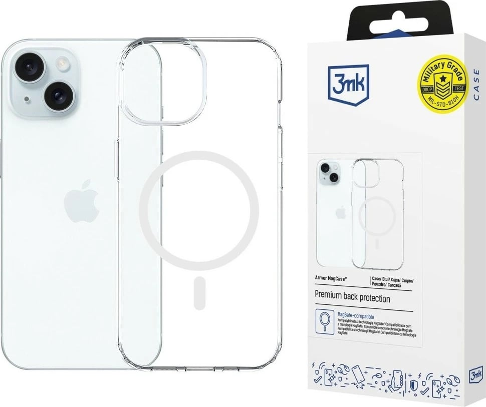 Mbështjellës 3MK Armor MagCase për iPhone 15, MagSafe, Transparent