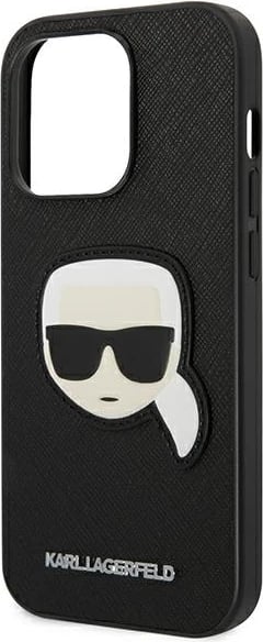 Mbështjellës Karl Lagerfeld KLHCP14LSAPKHK për iPhone 14 Pro 6.1", Saffiano Karl's Head Patch, i zi