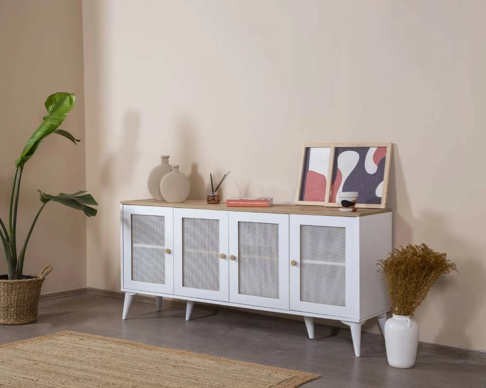 Konsol Calvin, ngjyrë e bardhë dhe lis, Skye Decor