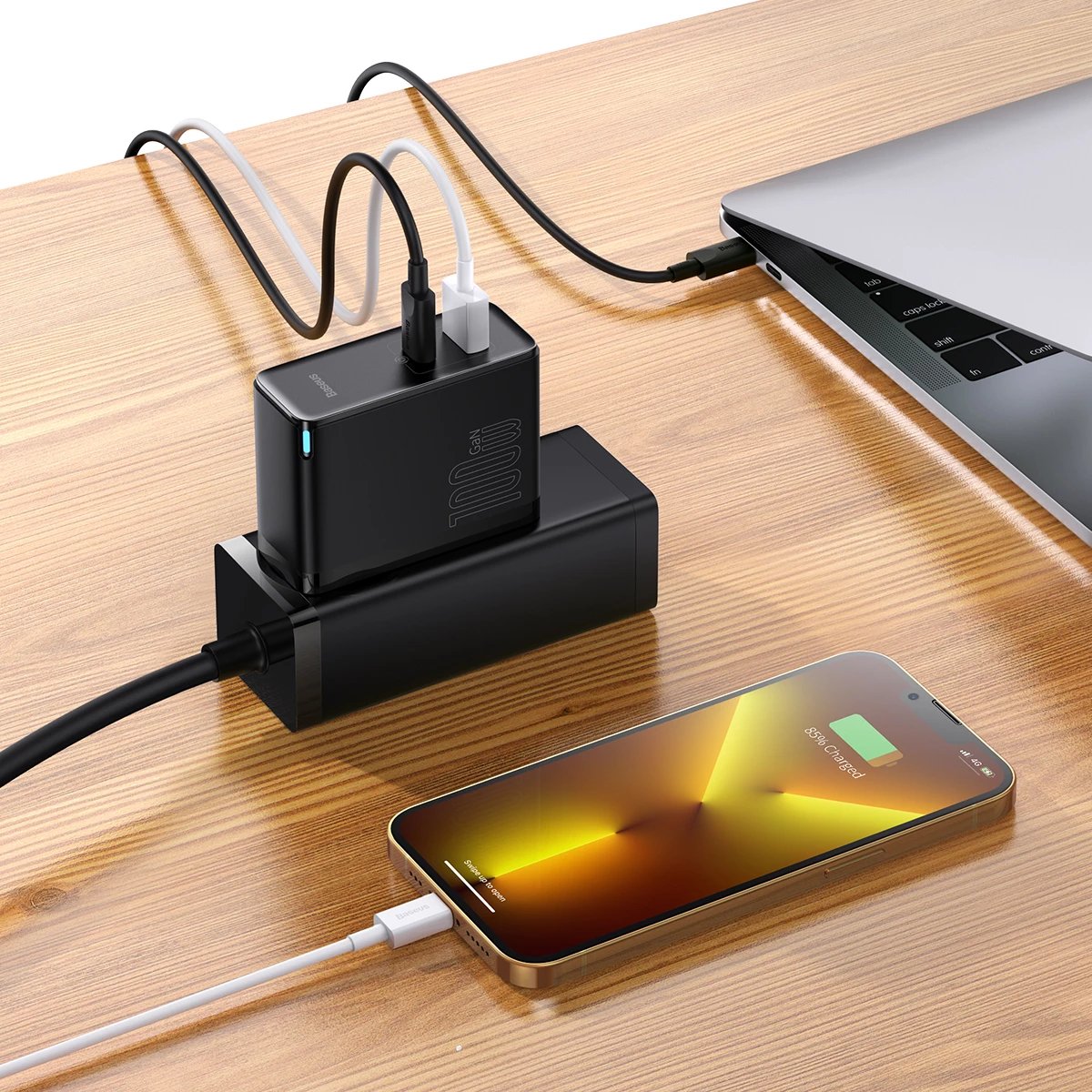 Karikues muri Baseus GaN5 Pro, 100W, 2 porta (USB-C/USB-A), i zi