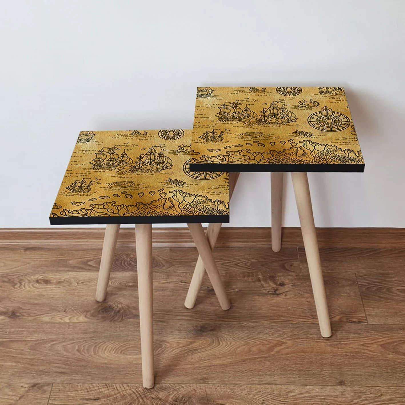 Set tavolinash ndihmëse, dy copë, Skye Decor, 2Shp146, ngjyrë deve dhe e zezë