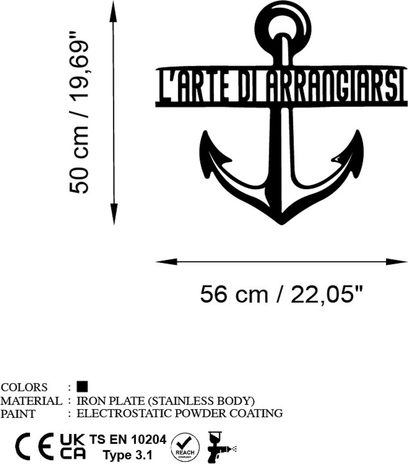 Aksesor dekorativ metalik për mur, Wallity Arrangiarsi 4, ngjyrë e zezë, 56x50cm