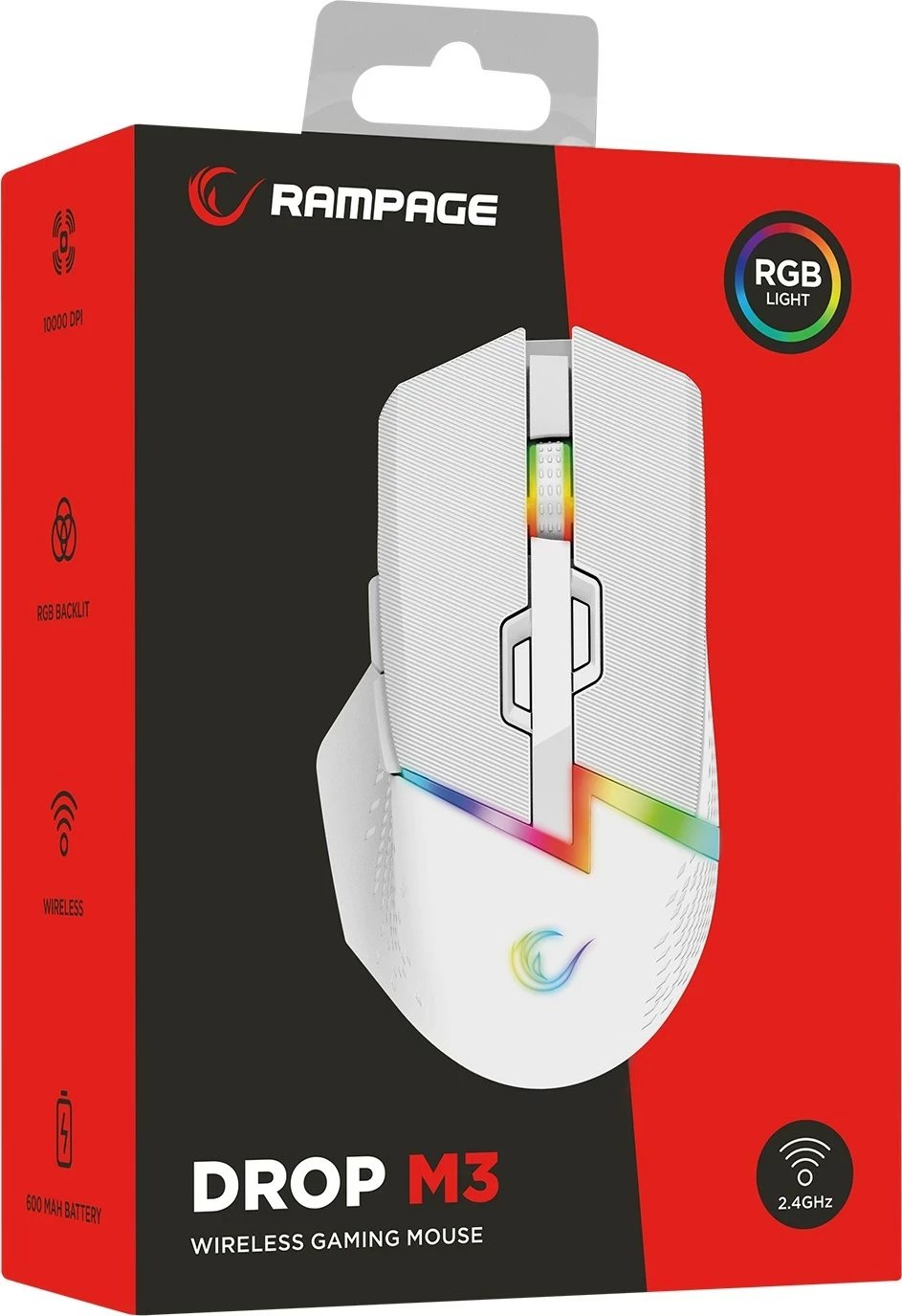 Maus Rampage DROP M3 RGB 1000Hz 10000 DPI i bardhë