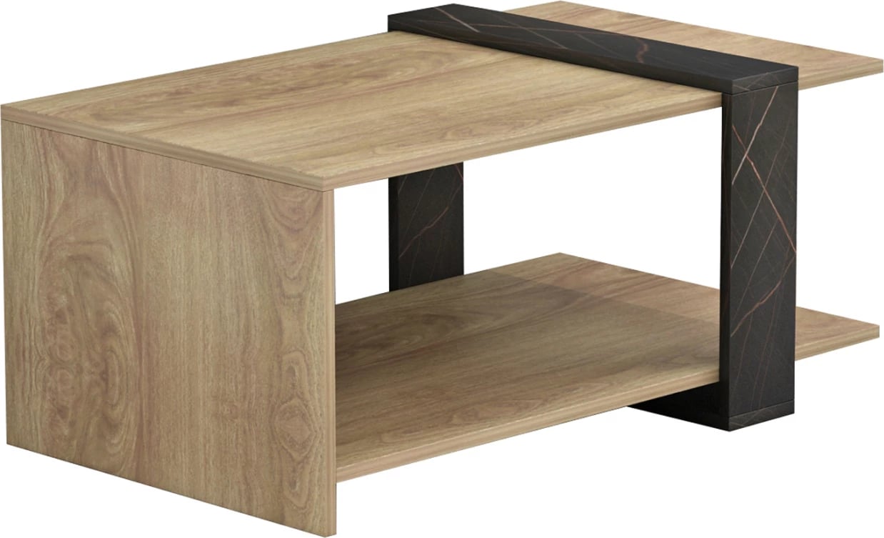 Tavolinë kafeje WILMA, melaminë, ngjyrë natyrale-mermer i zi, 80Χ50Χ35H cm