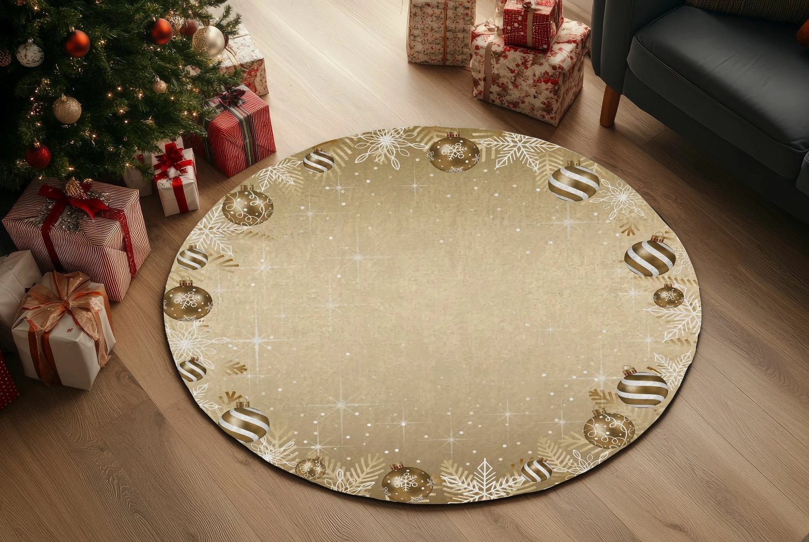 Qilim i rrumbullakët, temë Krishtlindjesh, shumëngjyrësh, 80x80cm, Conceptum Hypnose, Crp-Yrlk26-17