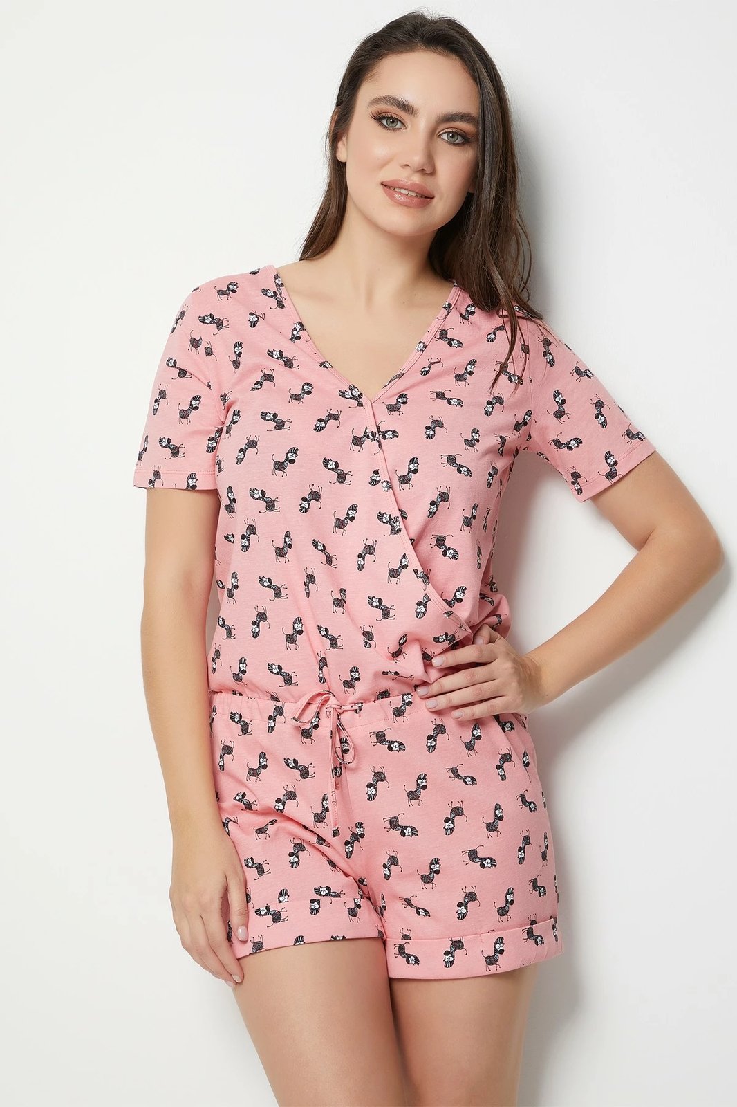 Set pizhamash për gra, ngjyrë salmon, Jumeon, 002-000216