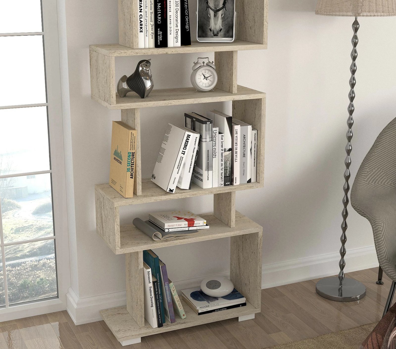 Raft librash Hanah Home, ngjyrë travertin, koncept mermeri, 60x165x19.5cm