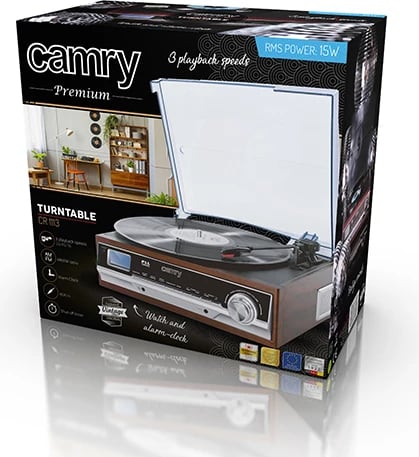 Gramafon, Camry CR 1113, 33/45/78 RPM, radio FM/AM, altoparlantë të integruara, LCD, AUX/RCA Gramafon, Camry CR 1113, 33/45/78 RPM, radio FM/AM, altoparlantë të integruara, LCD, AUX/RCA
