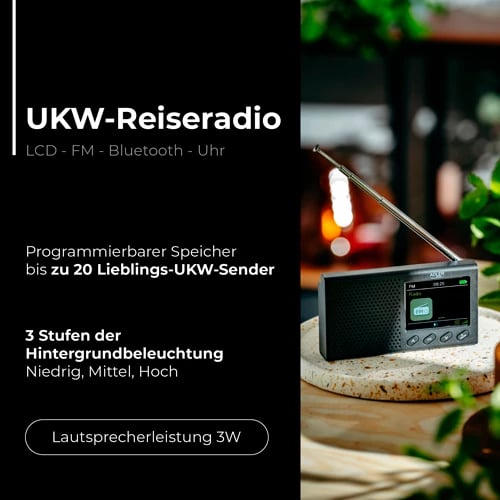 Radio portative FM, Adler AD 1198, Bluetooth 5.0, ekran LCD me ngjyra 2.4", memorie 20 stacione, bateri 1200 mAh