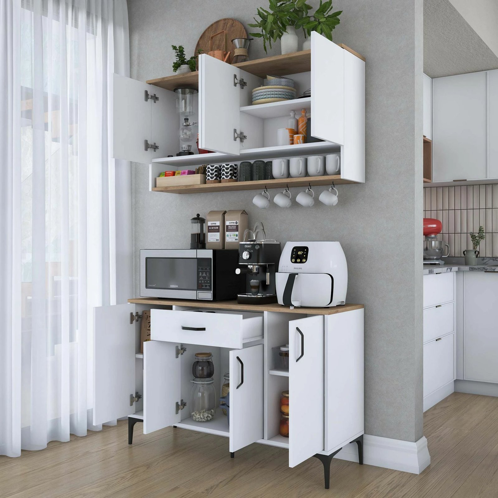 Stendë kafeje Skye Decor, ngjyrë arr dhe e bardhë, JE203 - 3822
